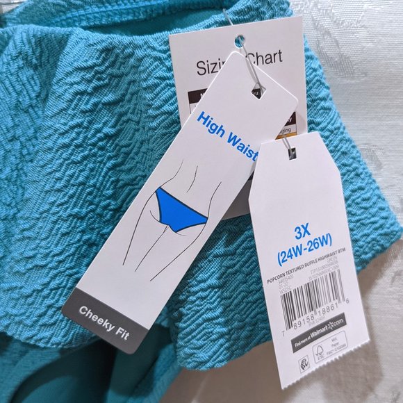 Ruffle High Waist Eyelet Twist Bandeau Two Piece Swim Suit Set 3X Turquoise - Picture 5 of 7